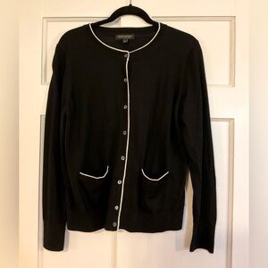 Banana Republic Merino Wool Black Cardigan with White Trim size L